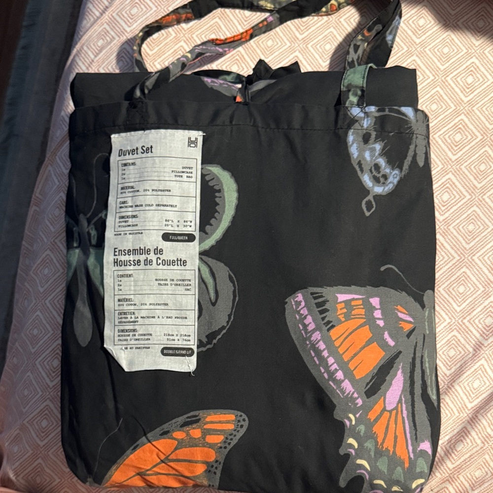 Urban Outfitters Charcoal Butterfly Print Duvet Cover